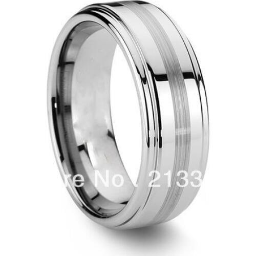 FREE SHIPPING!USA WHOLESALES CHEAP PRICE BRAZIL RUSSIA CANADA UK HOT SELLING 8MM STEPPED SATIN LINE MENS TUNGSTEN WEDDING RING