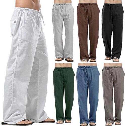 Linen Wide Men Pants Plus Size Korean Trousers Oversize Linens Streetwear 2021 Male Spring Summer Casual Men Clothing Sweatpants