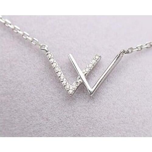 XIYANIKE S925 Sterling Silver W Letter Clavicle Chain Inlay Rhinestone Simple Fashion Necklace For Lover Best Gifts VNS8427