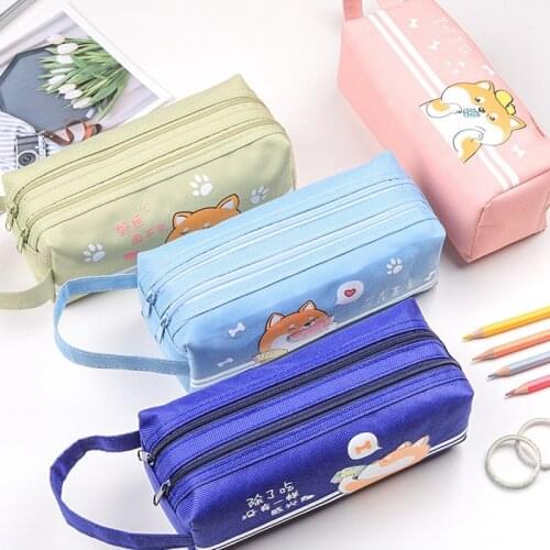 Double Zipper Large Capacity Pencil Case Kawaii Animal Pencil Bag School Stationary Supplies for Boys Girls