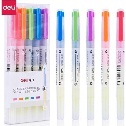 Deli 5 pcs Highlighter pen set candy colors dual-side writing drawing marker pen office School Stationery supplies children gift