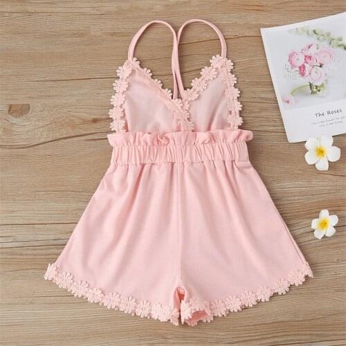 Summer Kids Baby Girls Fashion Sleeveless V-neck Romper Jumpsuit Strap Casual Clothes Sportswear Toddler Clothing