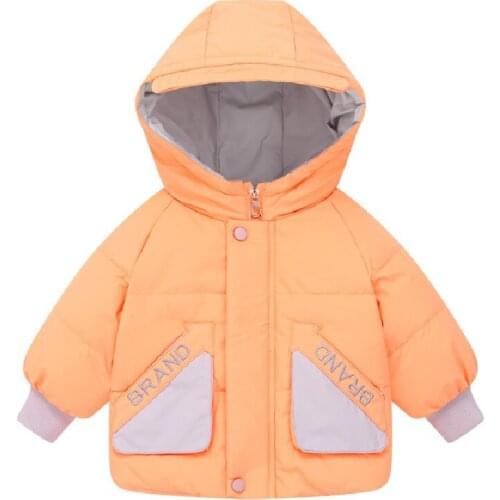 2021 winter new childrens lovely letter pocket embroidered down jacket boys and girls solid color thickened warm jacket