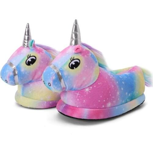 Baby Boys Girls Cartoon Unicorn Plush Slippers Shose Indoor Rainbow Slides Home Warm Furry Cotton Shoes Funny Soft Flip Flops