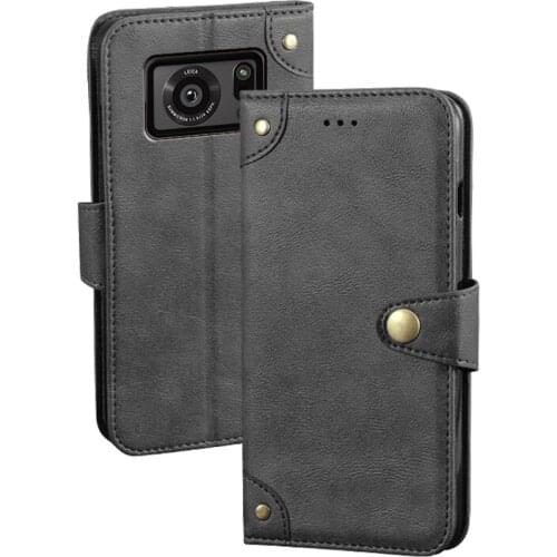 For Sharp Aquos R6 Case 6.6" Retro Magnetic Flip Wallet Leather Case For Sharp Aquos R6 SH-51B Cover Unique Metal Buckle Design