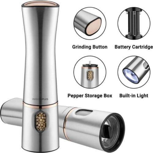 Inkbird Pepper Grinder Stainless Steel Electric Salt and Pepper Mill Grinder Spice Shaker Kitchen Tools Accessories for Cooking