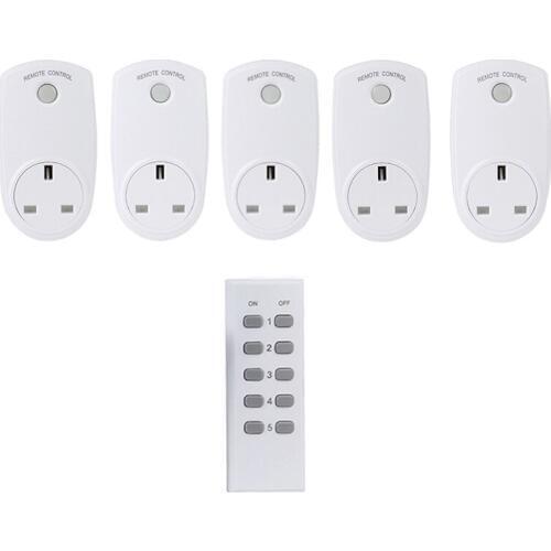 ESPLENTY Smart Plug Remote Control 433Mhz Wireless Socket UK Standard (5 Socket+1 Remote)