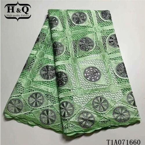 H&Q green african cord lace water soluble fabric with stone 5 yard french guipure lace embroidery nigerian tulle mesh for sewing