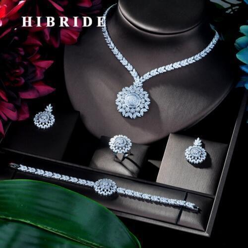 HIBRIDE New Fashion Wedding Jewelry Sets for Women Sparkling AAA Zircon Copper Fashion Bridesmaid Jewelry Set Bijoux Femme N-97