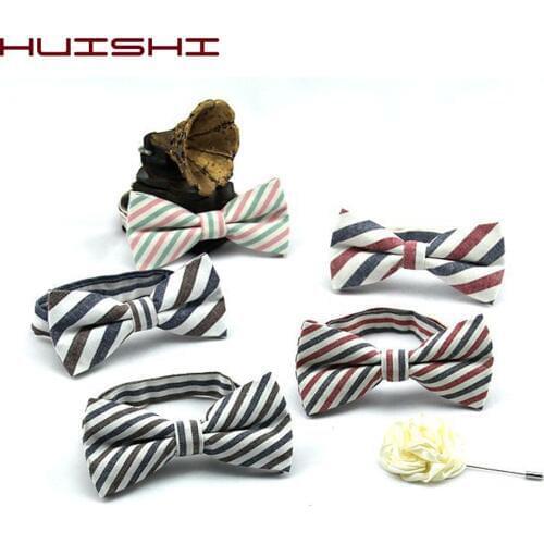 HUISHI High Quality Fashion Casual Bow Ties For Men Bowtie Cotton Butterfly Tie Stripe Mans suit Tuxedo For Wedding Business