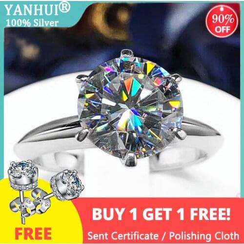 2 Carat Solitaire Ring With Certificate White Gold Color Original 925 Sterling Silver Wedding Band For Women Bride Jewelry