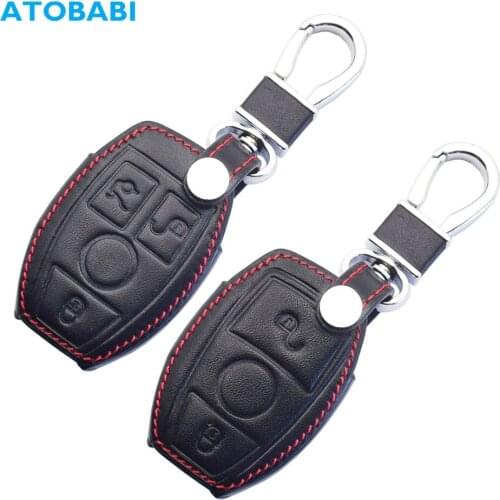 Leather Car Key Case For Mercedes Benz E C Class C260 AMG Keychain Holder Smart Keyless Remote Fob Cover Protector Bag Accessory