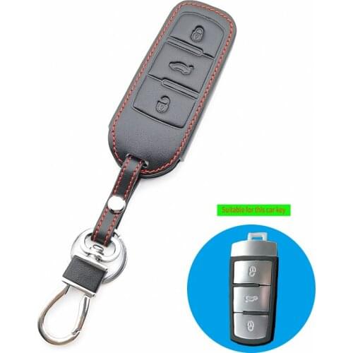 Car Key Leather Case Cover for Volkswagen Passat 3C B6 B7 DC 3 Buttons Smart Fob Remote Shell Protective Skin Holder