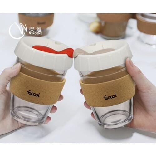 Creative Handy Coffee Cup with Lid Cork Cover Glass Cup Male and Female Students High-value Portable Water Cup