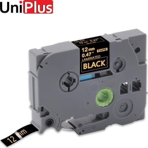 UniPlus Compatible for Brother TZe-334 TZE334 TZ-334 Label Tapes Gold on Black 12mm P-touch Label Maker PT-E100 PT-1890W Printer