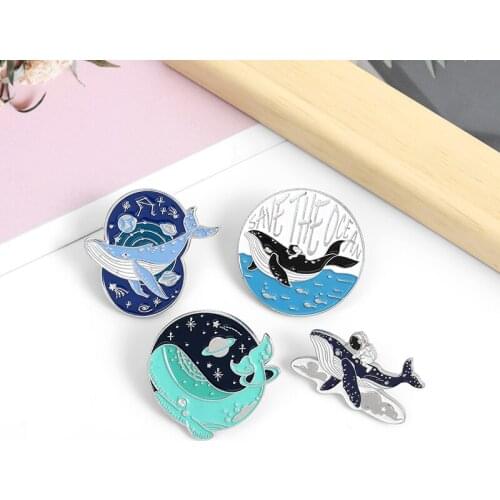 Fashion Ocean style Brooches Whale ocean Space Adventure Save the Ocean Animals Badge Pins Gifts for Friends Jewelry Wholesale