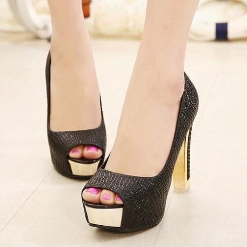 Fashion Solid Women Pumps Square Heel Woman Summer Platform Shoes Sexy Open Toe Super High Heel Party Nightclub Shoes