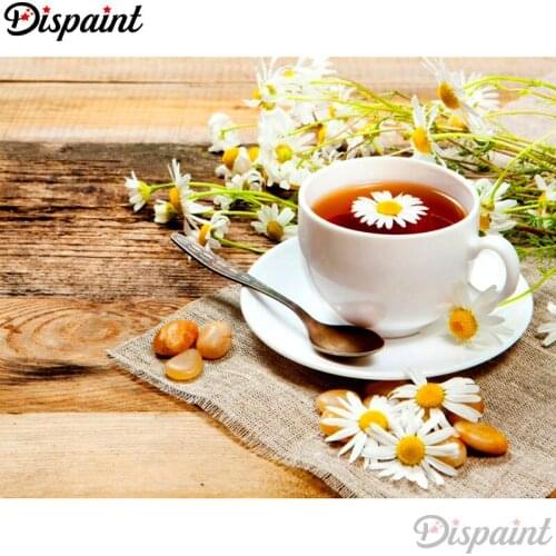 Dispaint Full Square/Round Drill 5D DIY Diamond Painting "Flower teacup" Embroidery Cross Stitch 3D Home Decor A11003