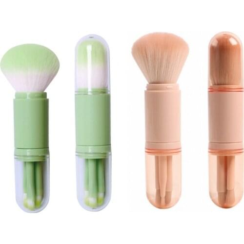 4 In 1 Retractable Travel Portable Makeup Brush Set Eye Shadow Brush Lip Cosmetic Tool