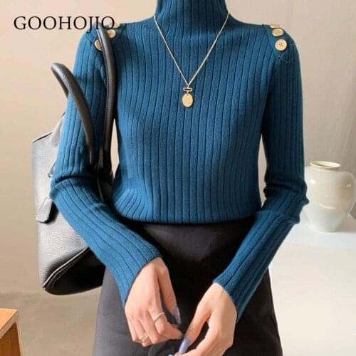 GOOHOJIO 2020 New Autumn Solid Color Sweater Women Pullover Solid Color Half High Collar Women Sweater Slim Pullover for Ladies