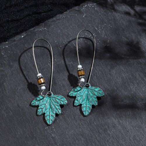 Charming ethnic ethnic leaf shape long drop earrings jewelry earrings with french hook for women and girls accessories Chrsitmas