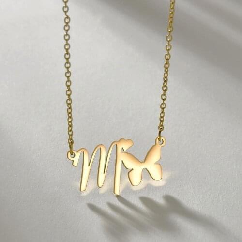 Personalized One Big Letter Necklaces With Crystal Butterfly Crown Stainless Steel Pendants Women For Man Jewelry Jewelry Gifts
