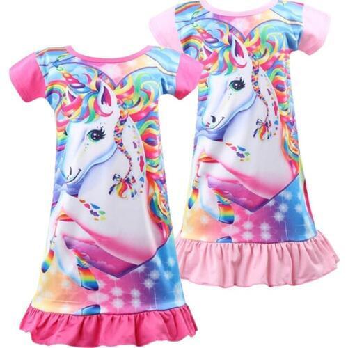 Girls pajamas 4Y-10Y childrens clothing girls unicorn clothing T-shirt dress pajamas nightdress pajamas childrens clothes
