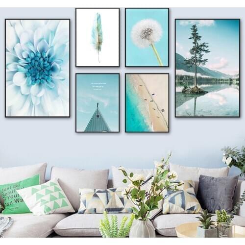 Dandelion Feather Dahlia Beach Lake Tree Nordic Posters And Prints Wall Art Canvas Painting Wall Pictures For Living Room Decor