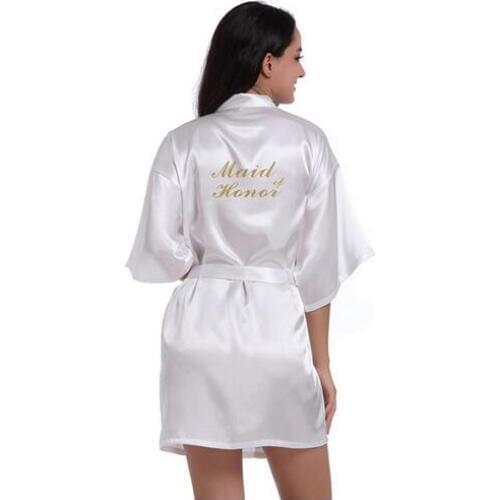 RB91 2017 Fashion Silk Bride of Mother Robe with Gold Letter Sexy Women Short Satin Wedding Kimono Sleepwear Get Ready Robes