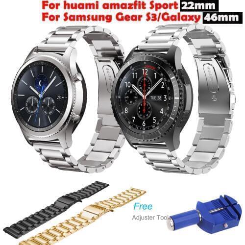 46mm Stainless Steel WatchBand+tool For Samsung Gear S3 Frontier Classic smart watch strap Bracelet For Huami Amazfit sport 22mm