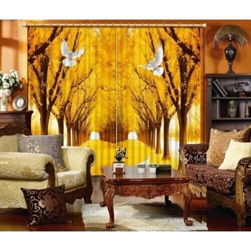Luxury European Modern yellow auturn nature scenery 3d curtain fashion decor home decoration for bedroom