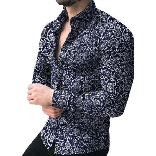 Shirts Men Tops Spring Autumn Business Men Fashion Floral Print Slim Long Sleeve Shirt Top Shirts Men Fashion Casual Streetwear