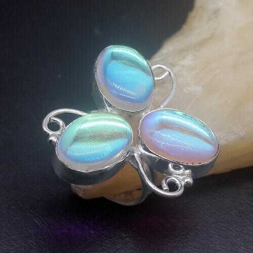 Glowing Fashin Colorful Topazz Silver Color Jewelry Band Ring For Women Size 7 HD365