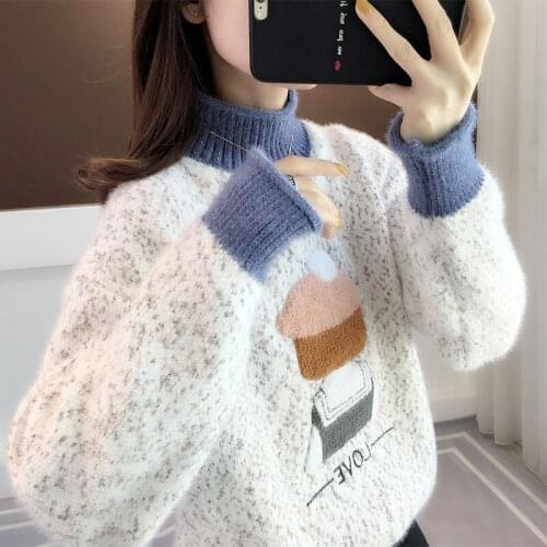 2021 new womens sweaters, loose-fitting outer wear, womens trendy lazy high-necked autumn and winter pullover sweaters