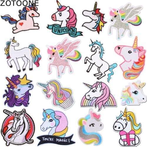 ZOTOONE Animal Unicorn Iron on Patches for Clothing Stickers DIY Stripes Sew on Patch Appliqued Felt Embroidery Accessories D