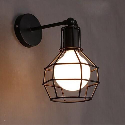 Vintage Loft Decor Wall Lights Industrial Iron Cage Wandlamp Sconce E27 LED Bulb Black Wall Lamp For Bar Bedroom Applique Murale