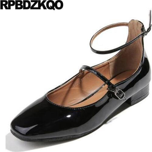 Women Dress Shoes 2018 Patent Leather Square Toe Ankle Strap Designer Mary Jane Korean Black China Chinese British Style Chic