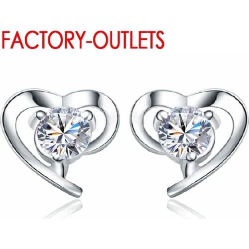 Bulk Sale Novel Design Heart Shape Stud Earrings For Women 925 Sterling Silver Bridal Earrings With Shiny CZ Crystal