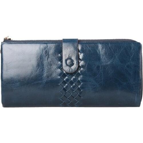 Cow Leather Women Long Purse Zipper Vintage Card Holder High Quality