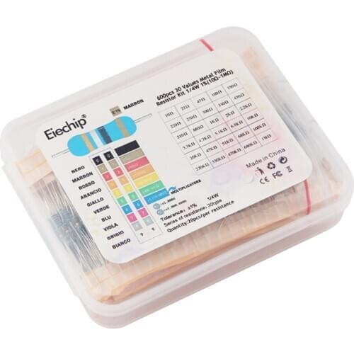 10 ohms~1 M ohm)1/4W resistors 1% Metal Film Resistor kit 30Values* 20pcs colored ring resistance box 600pcs set of resistors