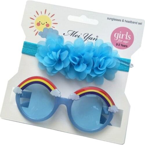 2 Pcs Kids Photo Shooting Props Child Baby Summer Beach Sunglasses Hair Band Kit Candy Colors Anti-UV Cartoon Glasses