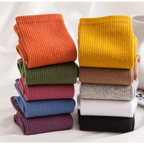 20 pieces = 10 pairs Fashion Cotton Socks Plain Pure Autumn Winter Long Soft Piles Socks Edge Curl Stocks For Women Girls School