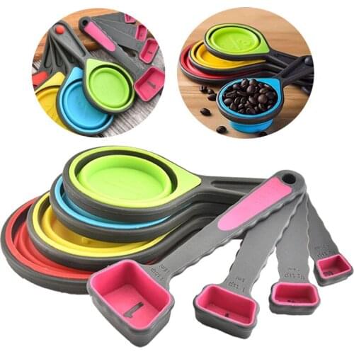4pcs/Set Food Grade Silicone Measuring Cups Spoons Cake Ice Cream Collapsible Baking Cook Tools Kitchen Tool