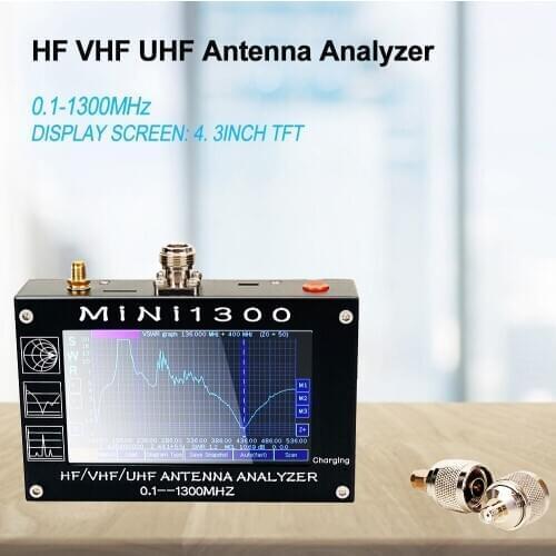 MINI1300 5V/1.5A HF VHF UHF Antenna Analyzer 0.1-1300MHZ Frequency Counter SWR Meter 0.1-1999 with 4.3" TFT LCD Touch Screen
