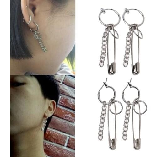 Safety Pin Shape Geometry Long Chain Tassel Irregular Earrings Korean Jewelry Drop Shipping