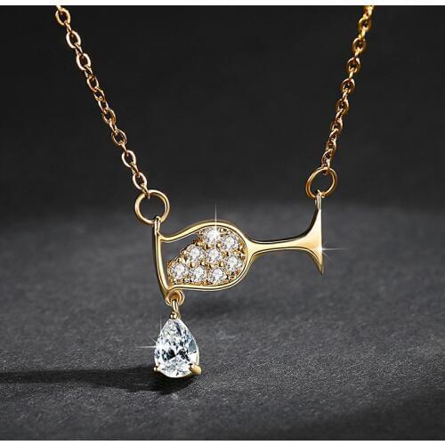 Shiny Water Drop Shaped Zirconia Glass Pendant Necklaces Gold/Rose/Gold/Silver Color Choker Necklaces Fashion Jewelry For Women