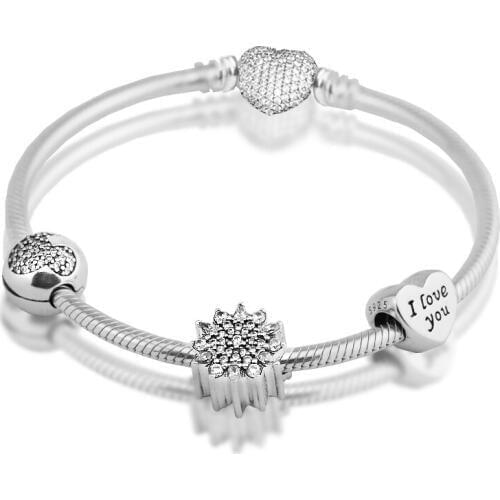 Clasp Bracelet with 3pcs Beads in a set 925 Sterling Silver Jewelry Free Shipping