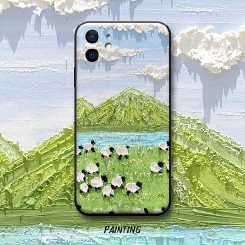 For iPhone 12 Pro Max Mini 11 XS X XR SE 2020 7 8 Plus Case 3D Embossed Oil Painting Anti-scratch PU Leather Back Cover Funda