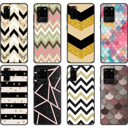 Black tpu Case For Samsung galaxy S20 /S20 PLUS/S20 ultra/S20+ /S20FE back cover stripe gold glitter Wavy pattern