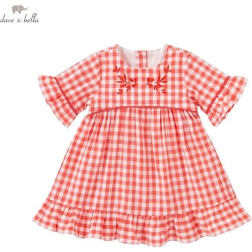 DB16851 dave bella summer baby girls cute plaid dress children fashion party dress kids infant lolita clothes